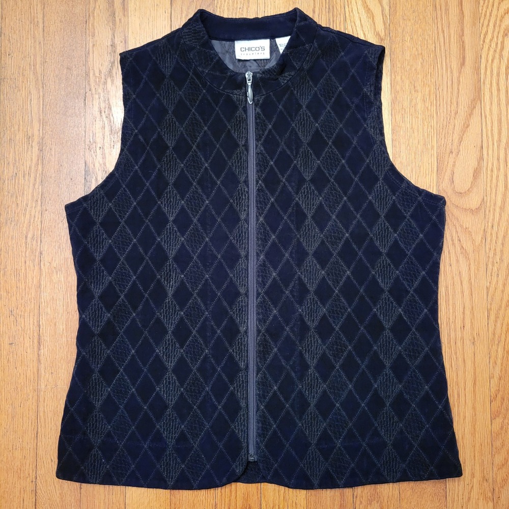 Chico's Travelers 0‎ Vest Full Zip Black Diamond Pattern Sleeveless Layering S 4